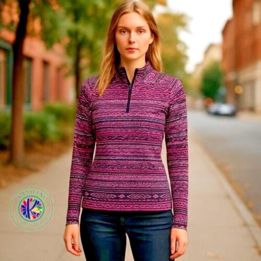 Born Women's‎ Performance 1/4 Zip Pullover – Long Sleeve Geometric Top (Size S)
